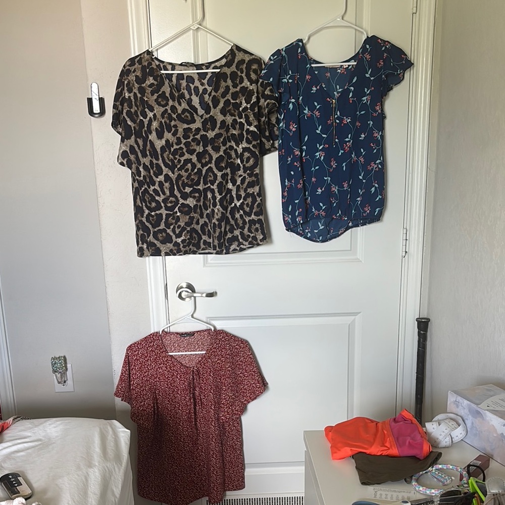 Leopard Print, Floral, and Red Blouses Set